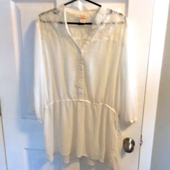 Chiffon blouse with peplum, lace inserts, mandarin collar xl - Picture 1 of 4